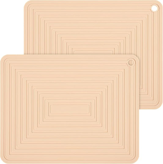 Silicone Trivets for Hot Pots and Pans-Trivets for Hot Dishes-Heat Resistant Mat for Countertops, Kitchen Small Dish Drying Mat, Silicone Pot Holders-Hot Pads for Kitchen Set 2 Beige