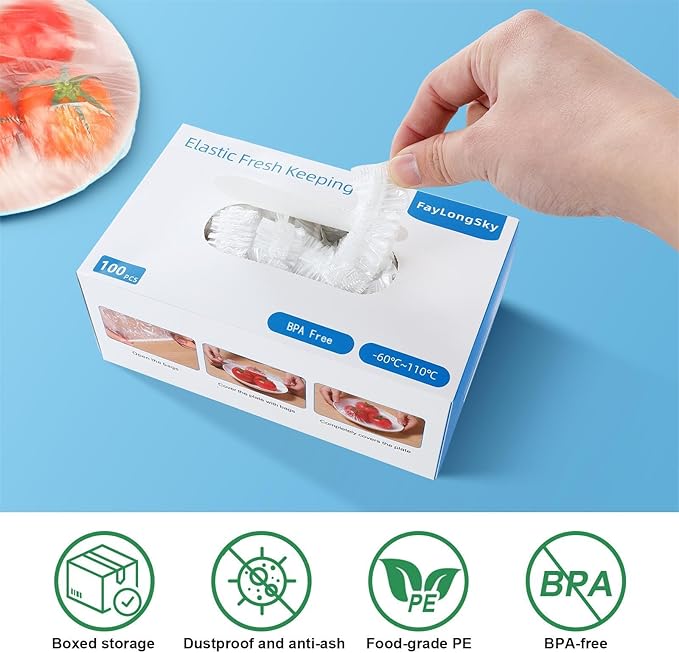 FayLongSky 100 Bowl Covers Bread Proofing Plastic Wrap for Food Shower Caps for Sourdough Bread Baking Rising Elastic Reusable Banneton covers Outdoor Fresh Keeping Bags BPA Free Food Grade