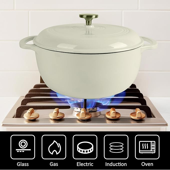 Fijxzct Premium Enameled Cast Iron Dutch Oven for Bread Baking | Non-Stick 5.5QT Oval Bread Oven with Lid | Perfect for Sourdough, Loaf, and Artisan Baking (Round Cream, 5.5 QT)