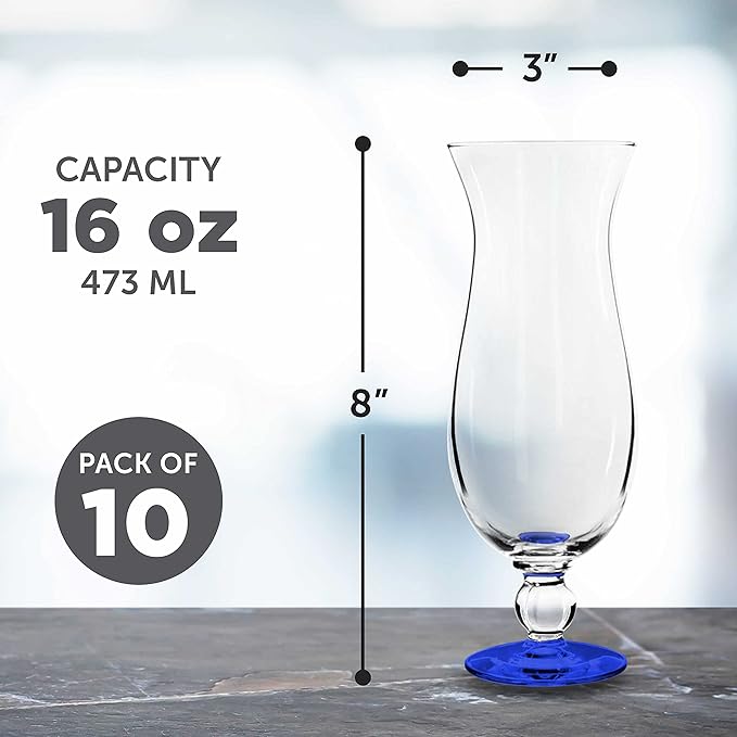 DISCOUNT PROMOS Libbey Hurricane Glasses 16 oz. Set of 12, Bulk Pack - Branded Drinkware for Cocktail, Pina Colada or Mudslide - Blue