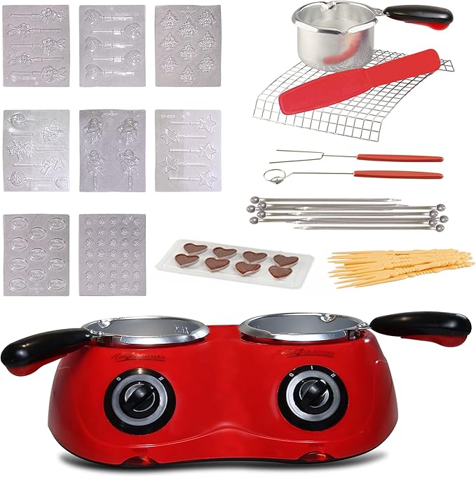 Total Chef Double Pot Chocolate Melter - Electric Candy Melting Hot Fondue Pot With 100+ Accessories, Serving 2 cup Dark & White Melted Chocolate For Dipping Party Desserts, 17.6 oz (500 g) Capacity