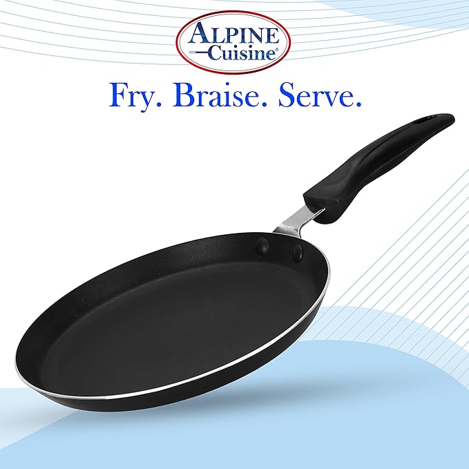 Alpine Cuisine Griddle Pan Aluminum 13in Nonstick Coating, Griddle Pan for Stove Top with Stay Cool Handle, PFOA Free, Durable Nonstick Cookware - Dishwasher Safe - Gray