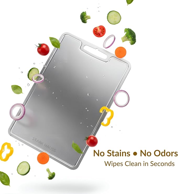 Stark Hauss Grade 2 Titanium Cutting Board 15x10, Dishwasher Safe, Non Toxic Non Plastic, Juice Groove, Large Cutting Board for Meat Fish Vegetables, Tablas Para Picar Cocina (Tabla de Picar)