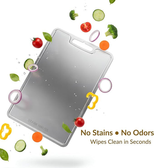 Stark Hauss Grade 2 Titanium Cutting Board 15x10, Dishwasher Safe, Non Toxic Non Plastic, Juice Groove, Large Cutting Board for Meat Fish Vegetables, Tablas Para Picar Cocina (Tabla de Picar)