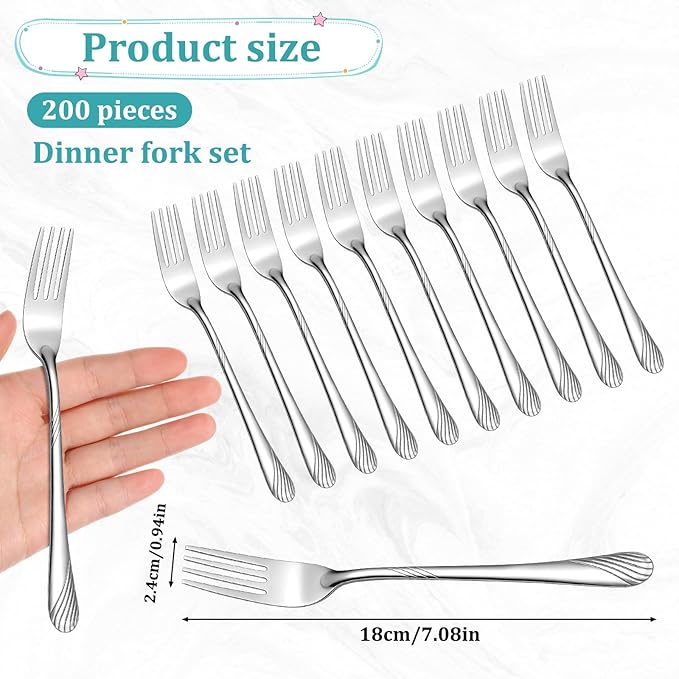 200 Pcs Metal Dinner Forks Bulk Set 7.08 Inches Stainless Steel Forks Silverware Flatware Mirror Polished for Restaurant Home Kitchen Dishwasher Safe