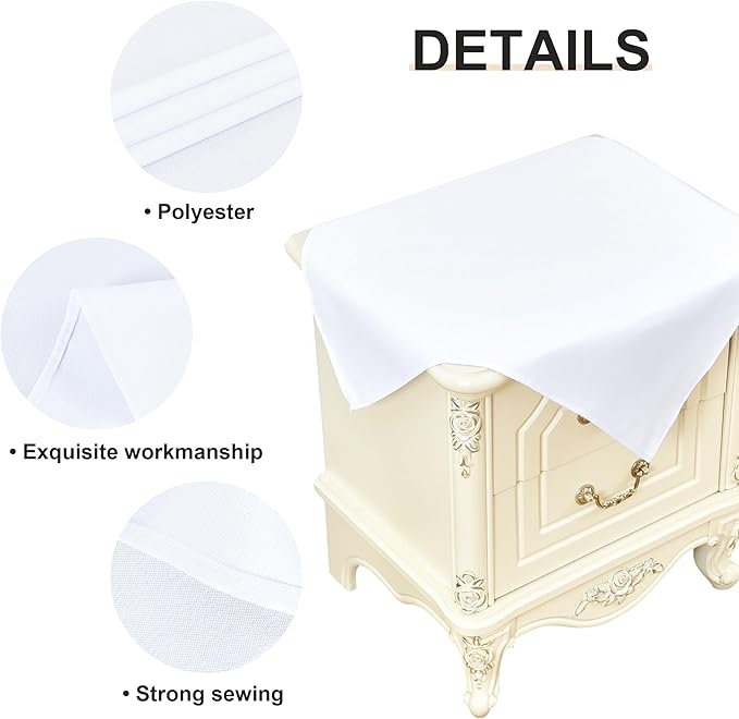 Wolkemer 2 Pack Small Square Tablecloths, 24 x 24 Inch, White, Polyester, Machine Washable, Perfect for Nightstand, End Bedside Table, Tabletop Decoration