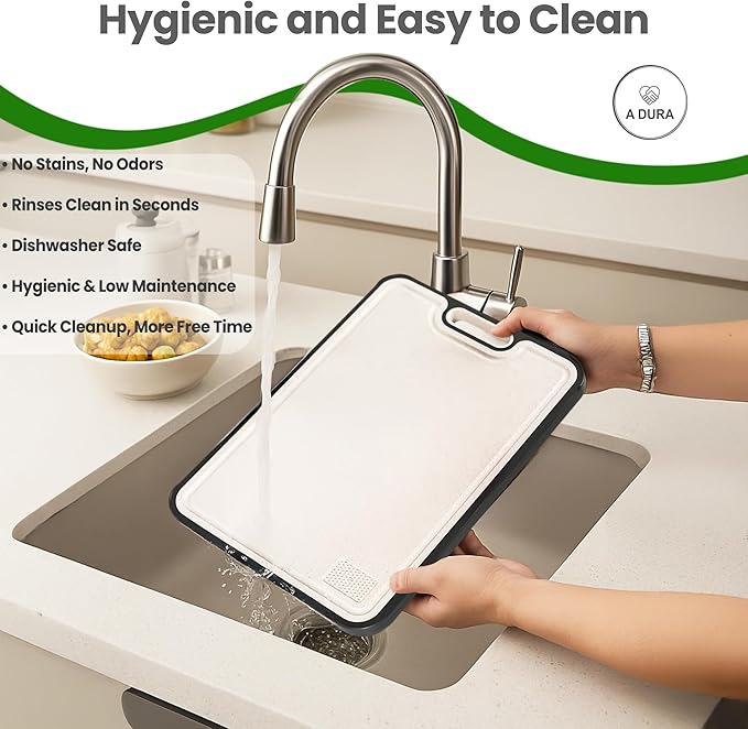 Titanium Cutting Board Double-Sided – Pure Titanium Surface Wheat Straw PP, Non-Slip Bas Juice Groove & Garlic Grinding Zone – Ultra Hygienic Chopping Board for Meat Vegetables & Fruits Easy to Clean