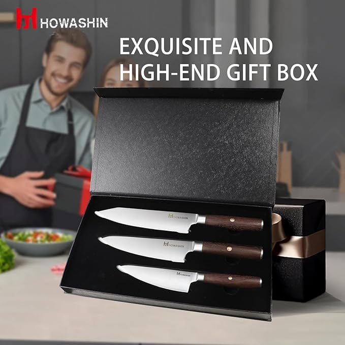 3PCS Chef Knife Set, Japanese Kitchen Knife, Sharp High Carbon Stainless Steel Forged Blade Professional Kitchen Knives Set with Ergonomic Handle Knives Set for kitchen with Gift Box