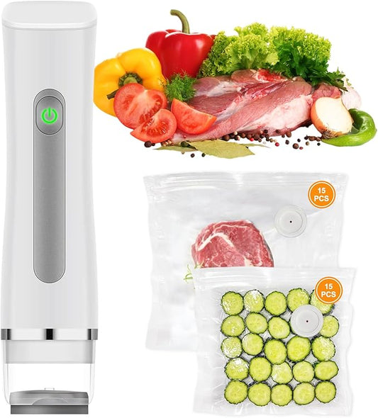 Vacuum Sealer for Food, Portable Handheld Sealer Machine with 30 Reusable Vacuum Bags, Seal Meal Saver, Cordless Food Sealer