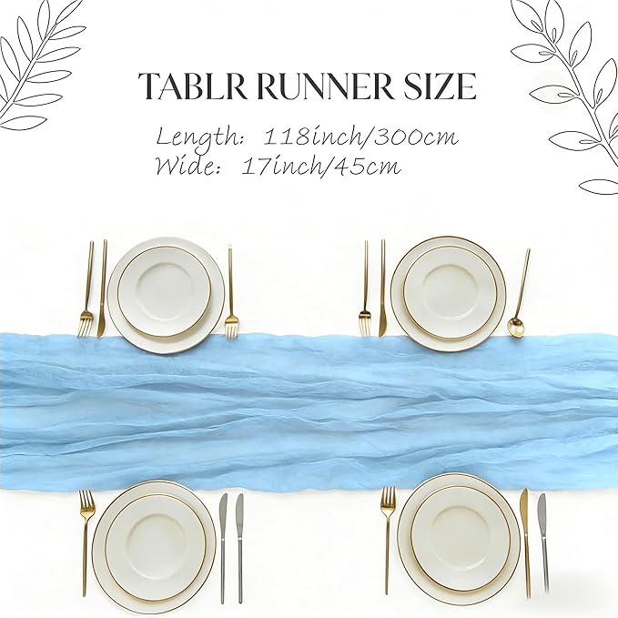 3 Pack Baby Blue Cheesecloth Table Runner -17×120 Inch Gauze 10 FT Long Cheese Cloth Table Runners for Bridal Wedding Party Baby Shower Holiday Birthday Home Easter Decor (Baby Blue, 3PC)