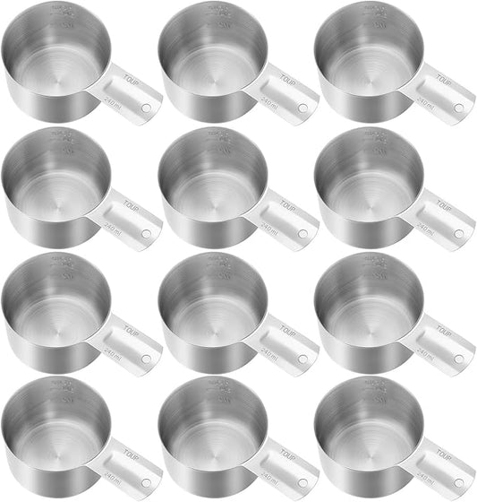 Honeydak 12 Pcs 1 Cup Measuring Cup Stainless Steel Metal Measure Scoop Single Measurement Scoop for Kitchen Coffee Wet and Dry Ingredients Dog Food