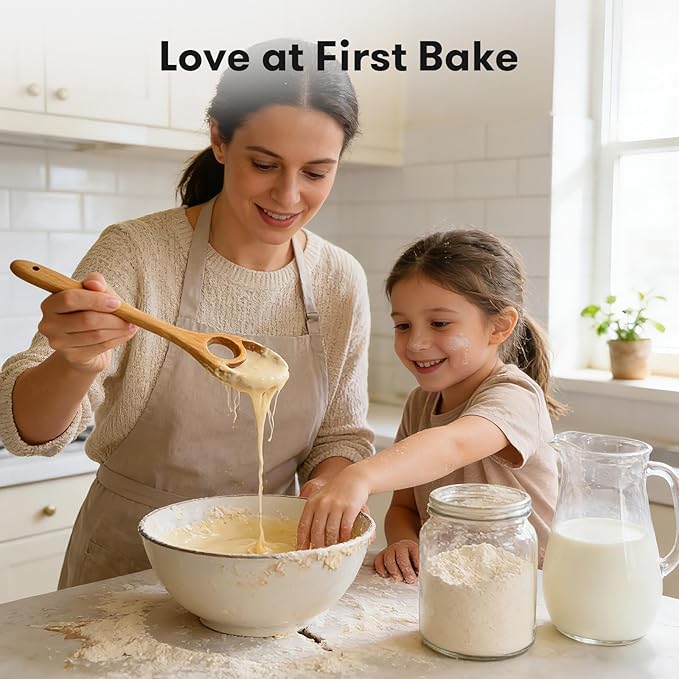 Danish Dough Whisk - 12.6" Solid Beech Wood Bread Whisk for Batter, Pizza Dough & Baking - Upgraded One-Piece Sourdough Whisk with Flow-Through Design-2 Pack