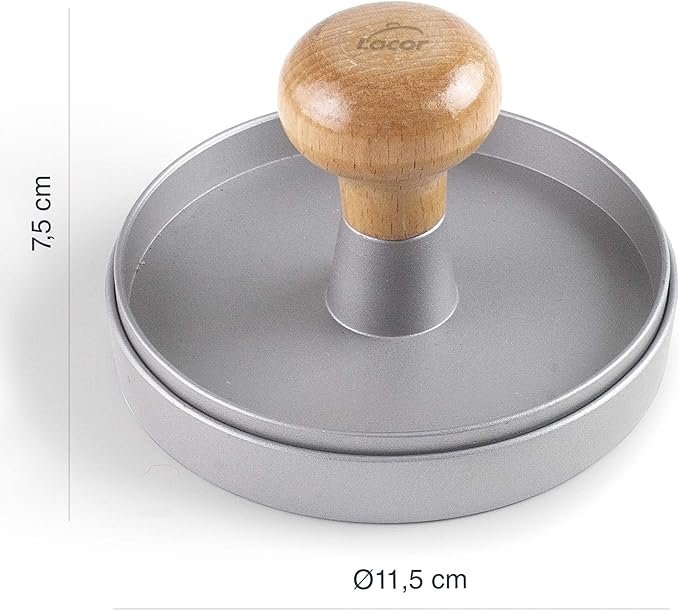 Lacor - 60258 - Homemade Hamburger Mould, Burger Press, Detachable Wooden Knob, Includes 60 Non-Stick Paper, Diameter 11 x 7.5 cm, Grey