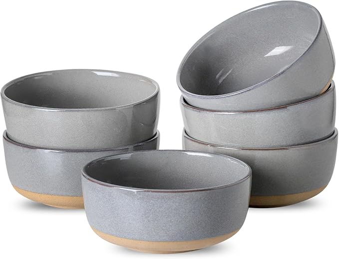 Tikooere Ceramic Soup Bowls Set of 6,30 Ounce Stoneware Cereal Bowl,Porcelain Nesting Bowls for Oatmeal,Popcorn,Soup,Pasta,Fruit,Housewarming Gift,Microwave & Dishwasher Safe,Gray