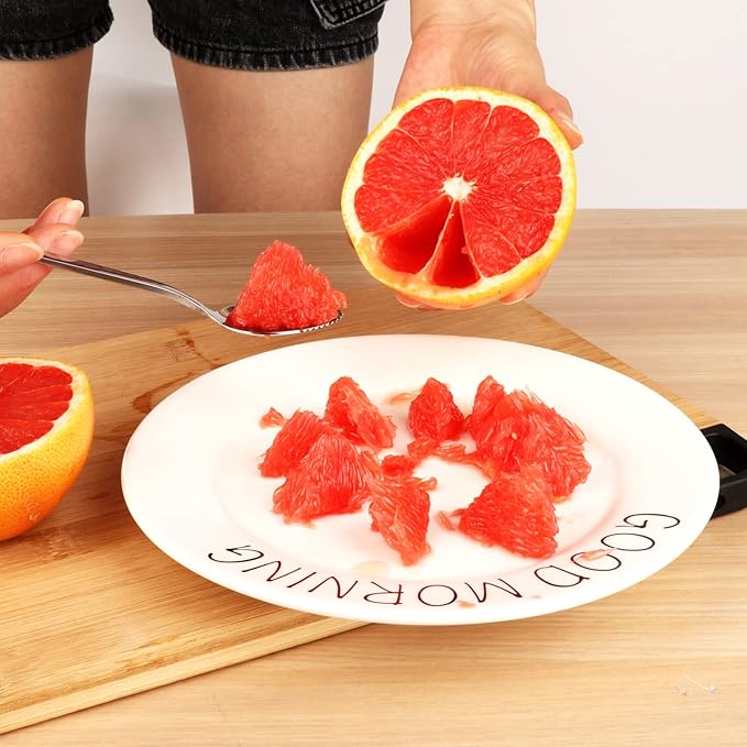 5 PCS Grapefruit Spoons, Stainless Steel Grapefruit Spoon Utensil Set, Serrated Edge & Thick Gauge Handle, Silver Kitchen Tool with Non-stick Plating for Kiwi, Dessert, Apple, Citrus Fruit