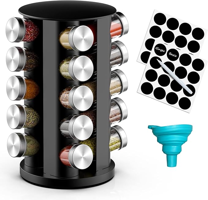 Rotating Spice Rack Organizer for Cabinet, Spice Racks Storage with 20 Jars, Spinning Spice rack for Kitchen Countertop, Spice Holder,Seasoing Storage Racks, Silver