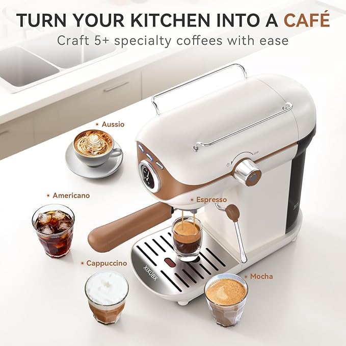 XIXUBX Espresso Machine, 20 BAR Pump Temperature Control, Compact Espresso Maker with Steam Milk Frother, Professional Coffee Makers for Home, Cappuccino, Latte, Gifts for Coffee Lover, White