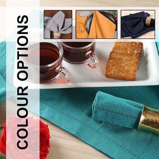 LFH Home Hemstitched Cloth Dinner Napkins 18x18 Inch Set of 12 - Reusable 100% Cotton Machine Washable Cocktail Napkins with Metered Corners for Daily, Party, Wedding, Bar Use - Teal