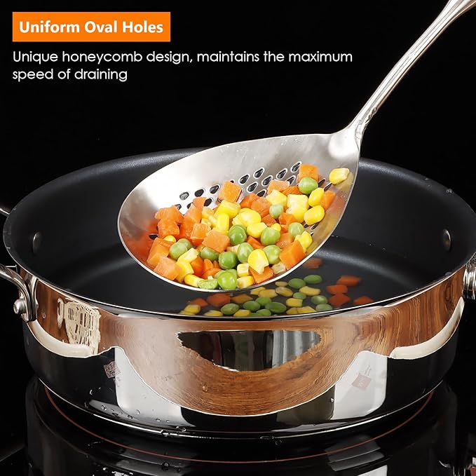 Skimmer Slotted Spoon, 304 Stainless Steel Spider Strainer Skimmer Ladle Spoon for Cooking and Frying, Pasta, Spaghetti, 4.3 inch, Dishwasher safe