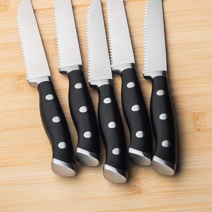 Alata 6-Piece Steak Knives Set, 4.7 Inch with Serrated Edge Razor-Sharp Dinner Knives, Full-Tang Construction