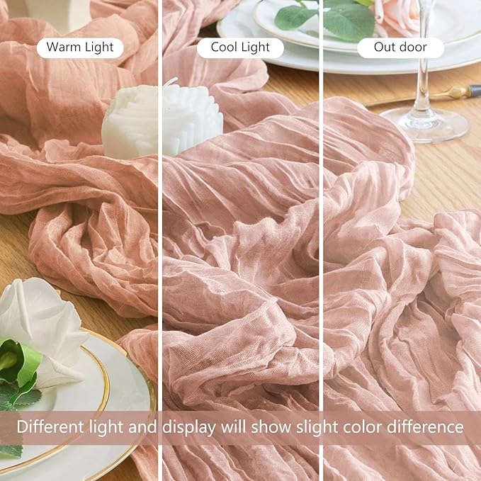 Wokceer Cheesecloth Table Runner 3Pack 10FT Dusty Pink Christmas Boho Gauze Cheese Cloth Table Runner for Party Easter Rustic Sheer Table Runners for Baby Bridal Shower Wedding