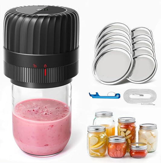 Electric Mason jar Vacuum Sealer Kit for Wide-Mouth & Regular-Mouth Mason Jars, Canning Vacuum Sealer Mason Jar for Food Storage, Includes Lids, Opener, Charger