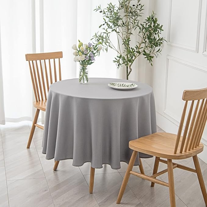 maxmill Round Textured Tablecloth Spill-Proof Wrinkle Free Soft Jacquard Table Cloth for Circular Table Cover, for Dining Room Buffet Banquet Parties Holiday Dinner, 70 Inch Light Grey