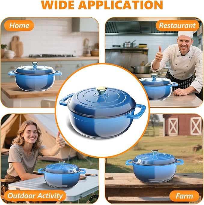 ROVSUN Enameled Cast Iron Round Dutch Oven, 7.5QT Pot with Lid &Dual Handles with Silicone Gloves,Oven Safe up to 500°F, Heavy-Duty Pre-Seasoned Cookware for Bread Baking, Braising, Stews, Roasting,Blue