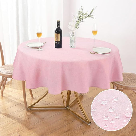 AUSSPVOCT Textured 50 Inch Round Tablecloth Up to 35'' Dia Tables, Waterproof Spill-Proof Wipeable Table Cloth Wrinkle Free Circle Dining Table Cover for Birthday Farmhouse Outdoor Party Tablecloths