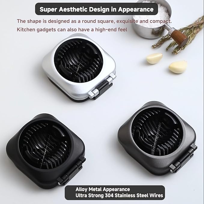 Double Cutter Egg Slicer for Hard Boiled Eggs, Heavy Duty Metal Stainless Steel Aluminum Alloy Egg Cutter for Egg Strawberry Mushroom Hot Dog Soft Fruit Kitchen Tool (Black)