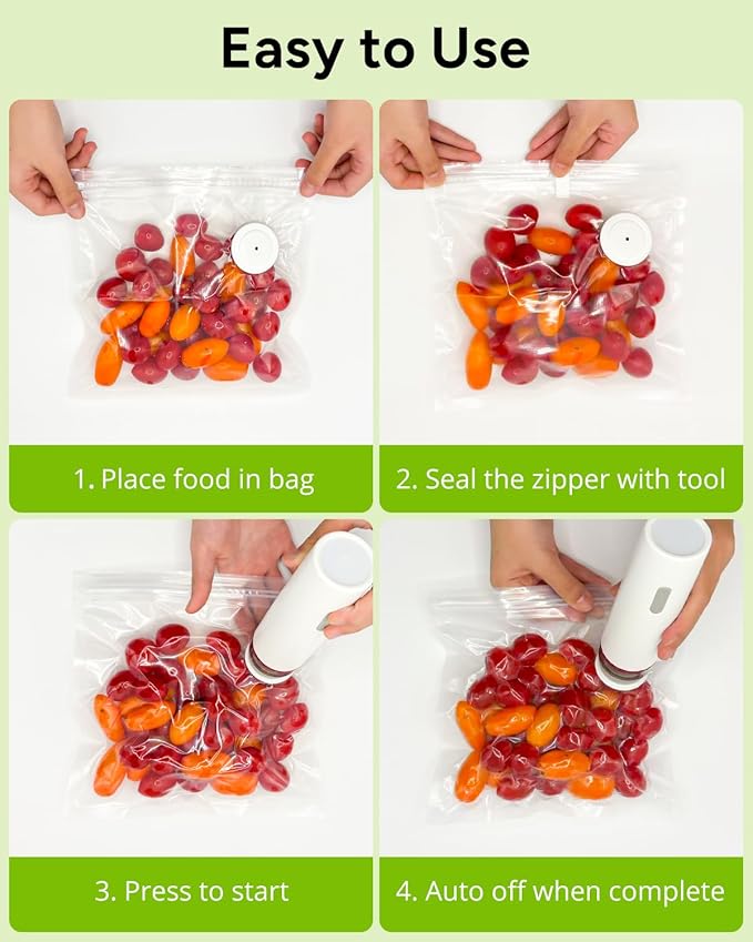 Handheld Vacuum Sealer for Food with 30 Reusable Bags, Compact Rechargeable Vacuum Sealer Machine, Food Sealer for Freezer, Kitchen, Home, BBQ, Sous Vide, Travel, Kitchen Gift Idea