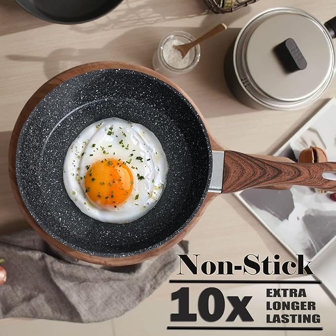 Kitchen Academy Pots and Pans Set Non Stick - 15 Pcs Black Induction Kitchen Cookware Sets, Healthy Non-toxic Hammered Cooking Pans Set