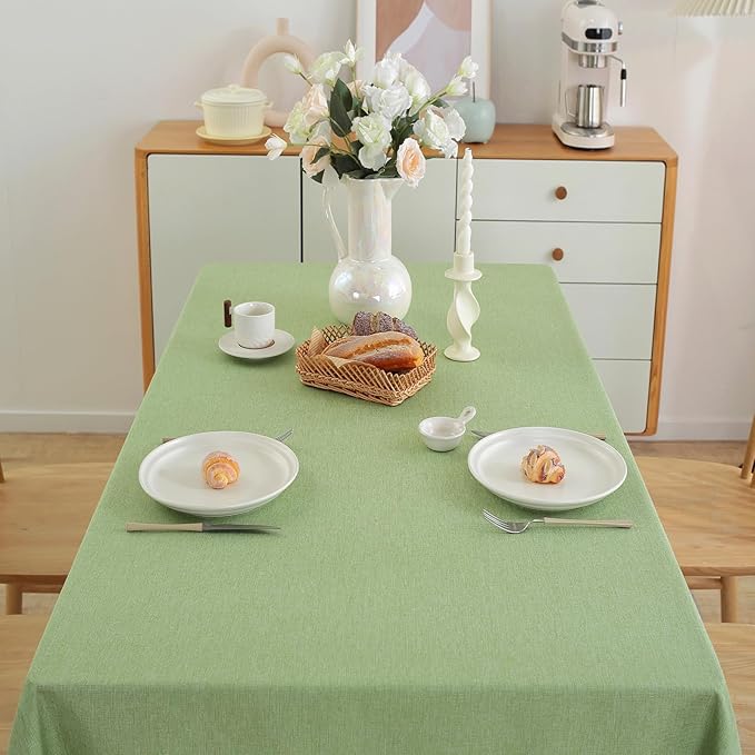 Alsoo Spring Textured Table Cloth Rectangle Tables 60X60 Inch Linen Table Cloth Waterproof Spill Proof and Wrinkle Free Table Cover for Dining Table, Kitchen, Parties and Holidays, Green