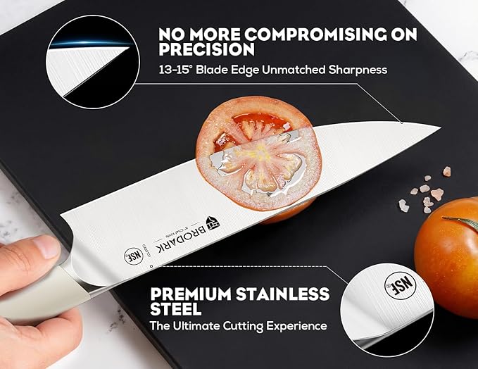 BRODARK Kitchen Knife Sets with Block and Built-in Sharpener - Ultra Sharp15 Pcs Full Tang Professional Chef Knife Set, High Carbon Super Steel Cutlery Set, Ivory Series with Gift Box for Men Women