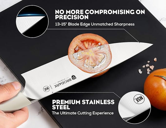 BRODARK Kitchen Knife Sets with Block and Built-in Sharpener - Ultra Sharp15 Pcs Full Tang Professional Chef Knife Set, High Carbon Super Steel Cutlery Set, Ivory Series with Gift Box for Men Women