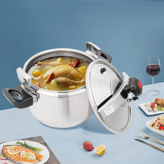22L Pressure Cooker,60Kpa High Pressure Stovetop Cooker with 3-Layer Composite Bottom, 201 Stainless Steel Pressure Canner with Double Valves for Commercial & Home Use (22L/23.25 Qt)