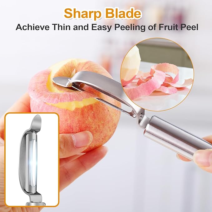 Stainless Steel Peeler with Swiveling Double Blade, Upgrade Fruit Vegetable Peeler with Ergonomic Handle, Lengthened Potato Peeler Tool for Kitchen, 8.3 Inchs 2PCS