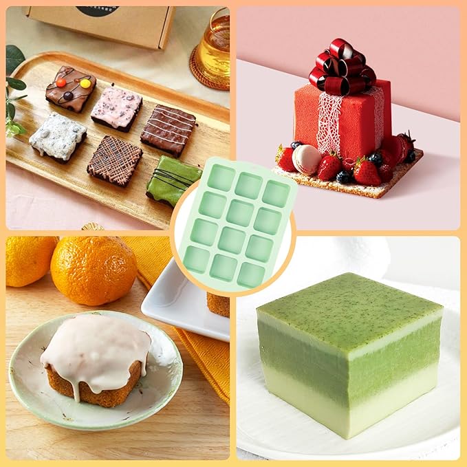 QELEG Silicone Brownie Pan with Dividers, 2 Set All Edges Square Cupcake Muffin Pans Non-Stick Baking Molds for Brownie Bites, Fudges and Keto Fat Bombs 2Pcs/12-Cavity
