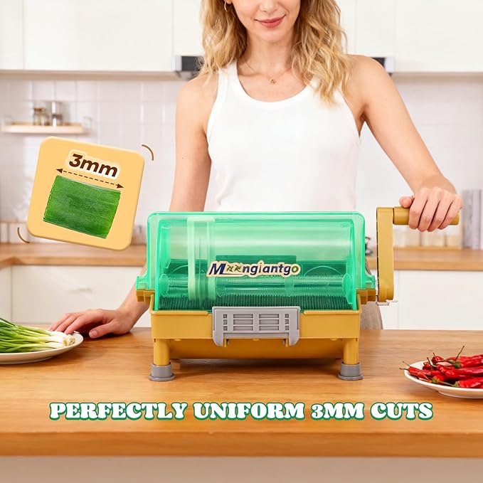 Moongiantgo Commercial Manual Scallion Cutter Slicer, Spring Onion Shredder with Stainless Steel Blade, for Kitchen 3MM Chopped Scallions, Spring Onions, Green Onions, Cilantro, Leeks, Chili Pepper