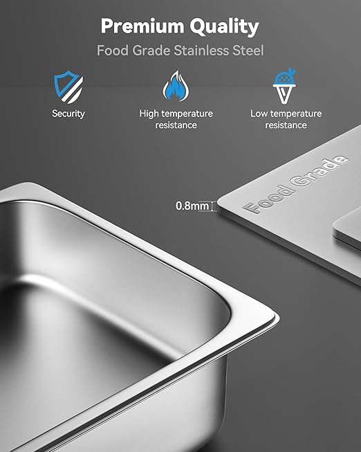 ZeroPone 6 Pack Hotel Pans, 1/3 Size 6" Deep Stainless Steel Steam Table Pan 22 Gauge Anti Jam Commercial Food Pans for Hotel, Party, Buffet, Catering Supplies