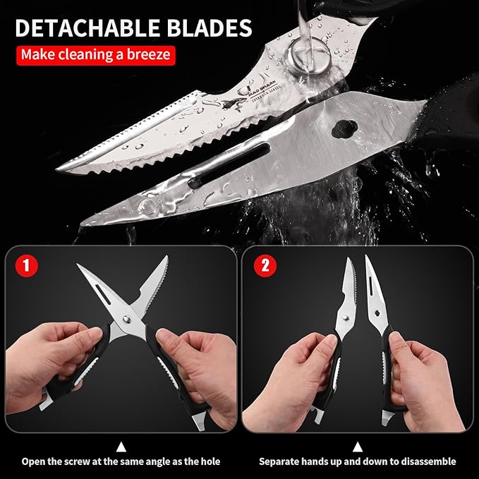 Kitchen Scissors All Purpose Kitchen Shears Come Apart,Stainless Steel Utility Scissors with Comfort Grip,Heavy Duty Poultry Shears for Chicken,Meat,Fish,Dishwash Safe (BLACK)