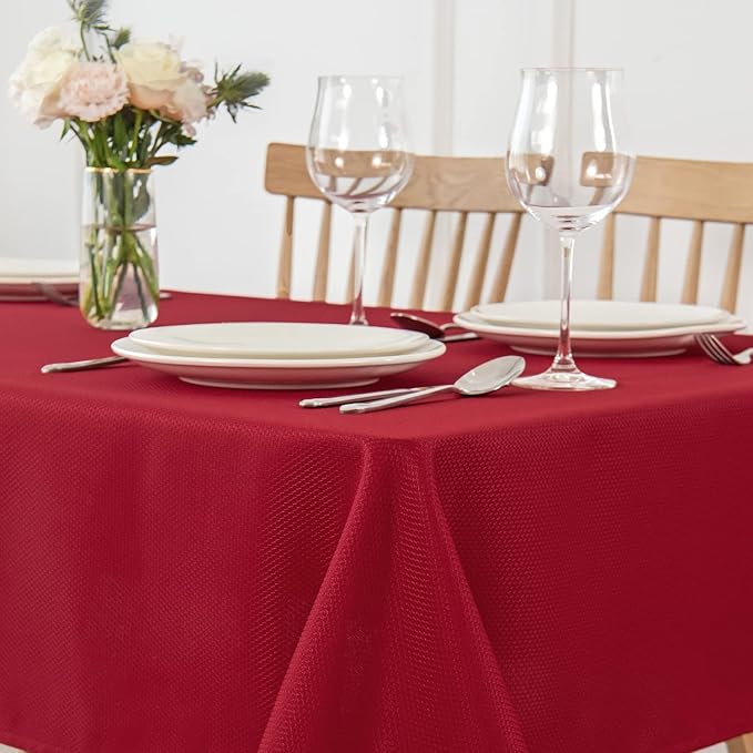 maxmill Jacquard Tablecloth Stain Resistant Waterproof Wrinkle Resistant Spillproof Washable Soft Textured Table Cloth for Dining Room, Indoor and Outdoor Use, Rectangle 60 x 140 Inch, Red