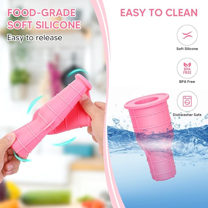 Ice Tray Mold for Stanley Cup, All-in-One Silicone Hollow Cylinder Ice Mold for Tumbler Stanley Cups 30 Oz-40 Oz,Easy Release Ice Cube Tray for Juice Coffee Whiskey Cocktail-Pink