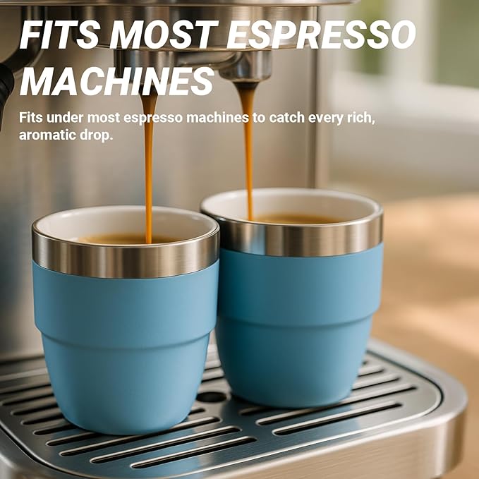 4 oz Small Espresso Cup, Ceramic-Lined 18/8 Stainless Steel, Double-Wall Vacuum Insulated, Stackable, Dishwasher Safe, Fits Most Espresso Machines, 4 Pack, Black/White/Lilac/Wine Red