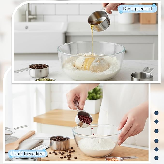 Measuring Cups 7 Pieces Stainless Steel Measuring Cups for Baking Cooking Metal Measurings Cup for Dry or Liquid Ingredients Measurement, Stackable, Dishwasher Safe