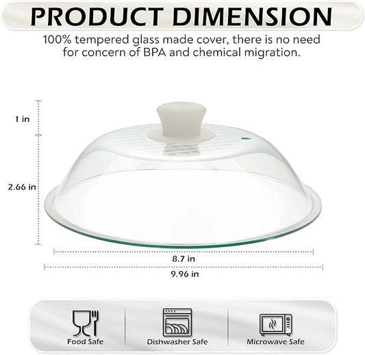 OEC Lighter Weight Tempered Glass Microwave Splatter Cover - 10 inch - Heat-Resistant & Impact-Resistant, Reinforced Glass Lid with Vent, Silicone Knob, Dishwasher Safe, 100% Food Grade - BPA Free