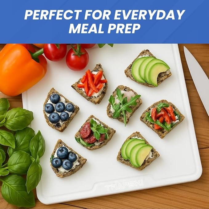 Premium 1/2 Inch Textured Plastic Cutting Chopping Boards | Food-Grade, Dishwasher Safe with Wide Juice Grooves | Easy Grip Handle