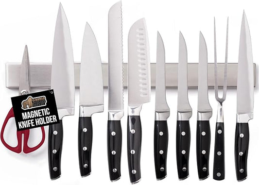 GORILLA GRIP Stainless Steel Magnetic Knife Holder for Wall, 18 in, Magnet Bar for Knives, Tools, Supplies, Heavy Duty Metal Strip Holds Up to 6 lbs, Kitchen Organizer, Non-Adhesive, Drilling Required
