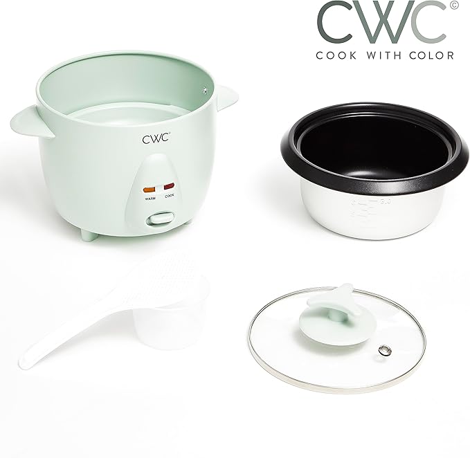 COOK WITH COLOR 6 Cup Rice Cooker 300W - Effortless Cooking and Perfectly, Cooks 3 Cups of Raw Rice for 6 Cups of Cooked Rice, Sage