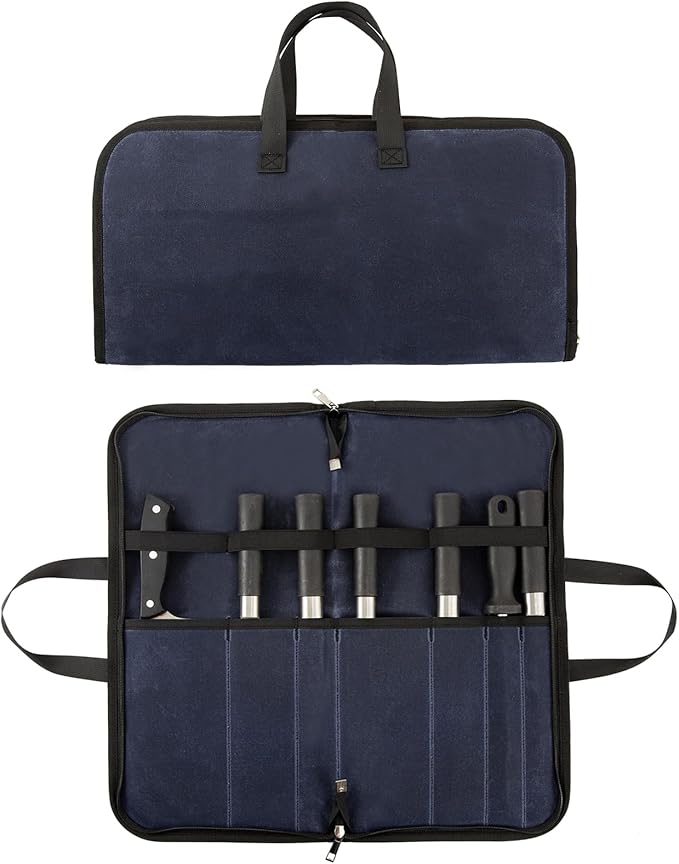 Knife Roll,Knife Bag with 7 Slots,Heavy Duty Waxed Canvas knife Case,Portable Chef Knife Roll Bag For Kitchen Cooking.Cutlery Knives Holders Protectors,Chef Knife Carrying Case For Travel & Camping